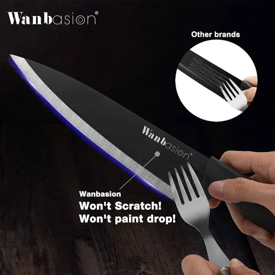 Wanbasion Black Stainless Steel Knife Set Sharp Kitchen Professional Kit Cooking