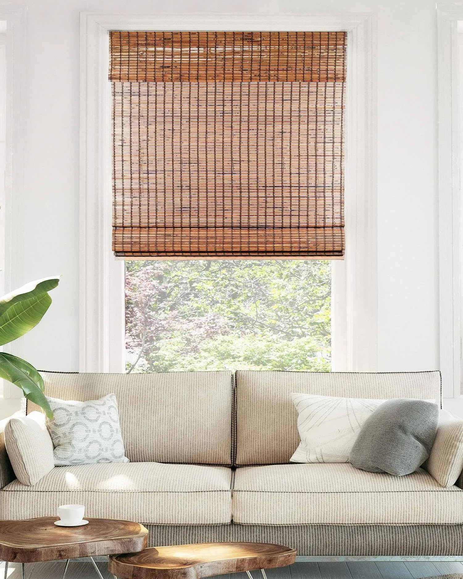 Chicology Cordless Bamboo Light-filtering Roman Shades - 34"W x 64"H - Beaver