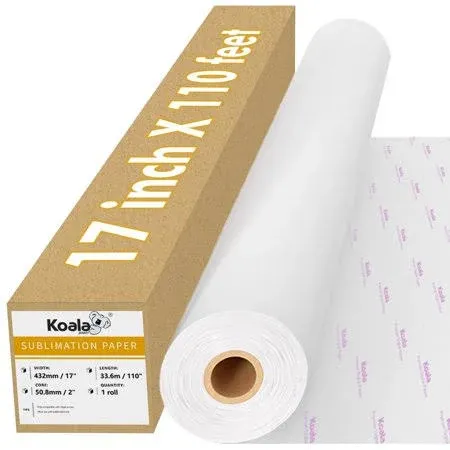 Koala Sublimation Paper Roll 17 inch x 110 Ft Dye Sublimation Roll Paper 105gsm 17"x110FT for Inkjet Sublimation Ink Printer Heat Transfer 2 inch Core