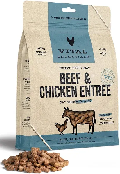 Vital Essentials Freeze Dried Raw Cat Food, Rabbit Mini Nibs Entree, 12 oz