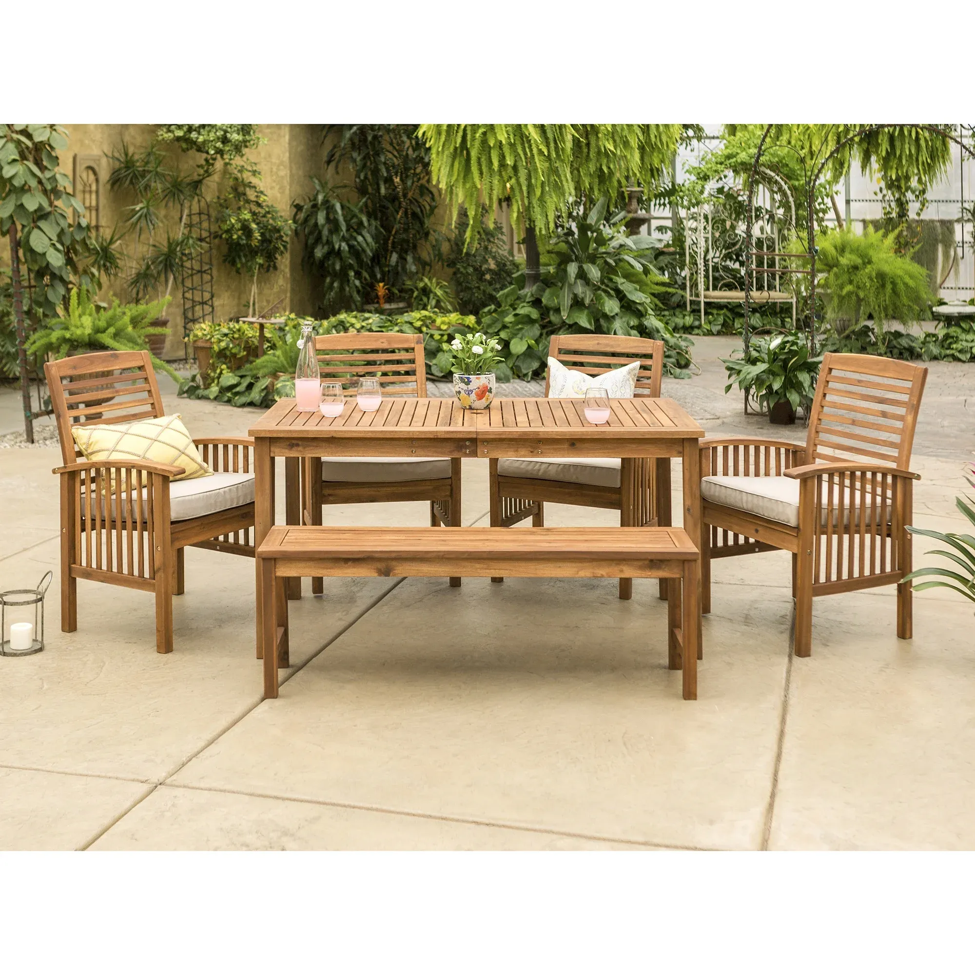 Walker Edison 6-Piece Outdoor Patio Dining Set, Brown