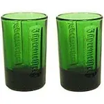 2 BRAND NEW RARE GREEN BOTTLE GLASS EMBOSSED JAGERMEISTER 1 Oz. SHOT GLASSES 