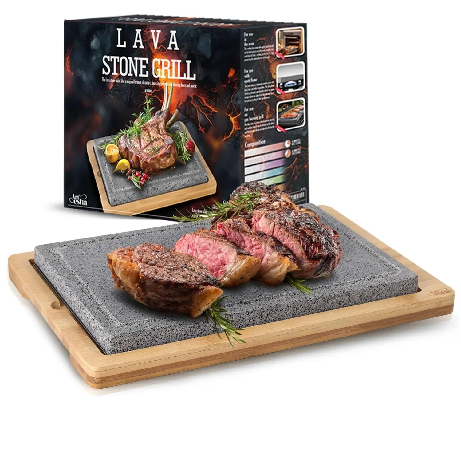 Cooking Platter and Cold XL Lava Rock for Indoor BBQ, Hibachi Grilling Stone