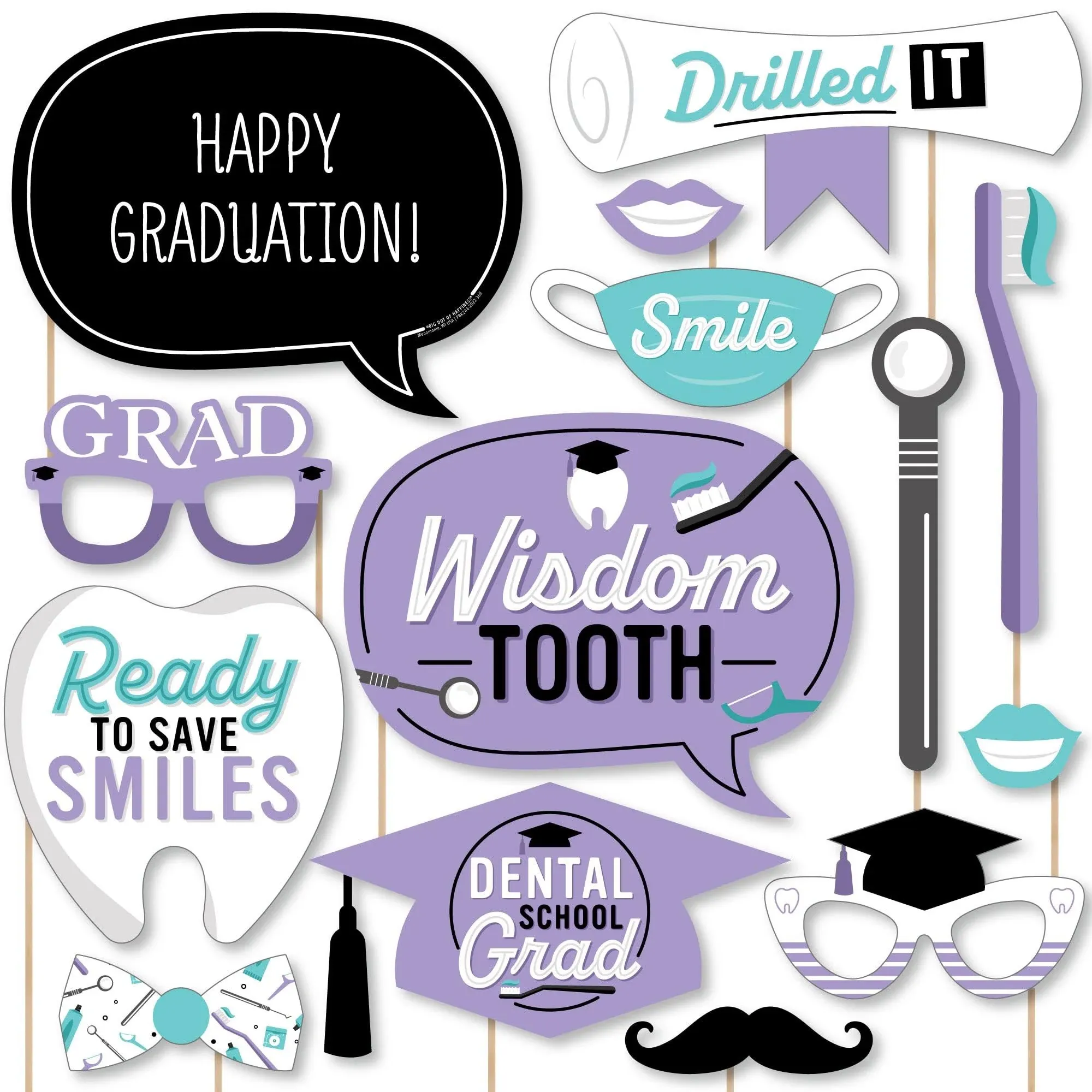 Big Dot of Happiness Dental School Grad Graduation Party Photo Booth Props Kit