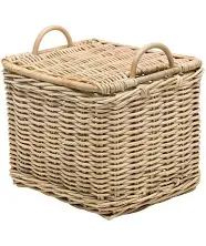 Kouboo Rattan Core Rectangular Storage Basket, Wicker Basket with Lid, Living Room Basket, Toy Basket, Decorative Bin, Home Organizer, Natural