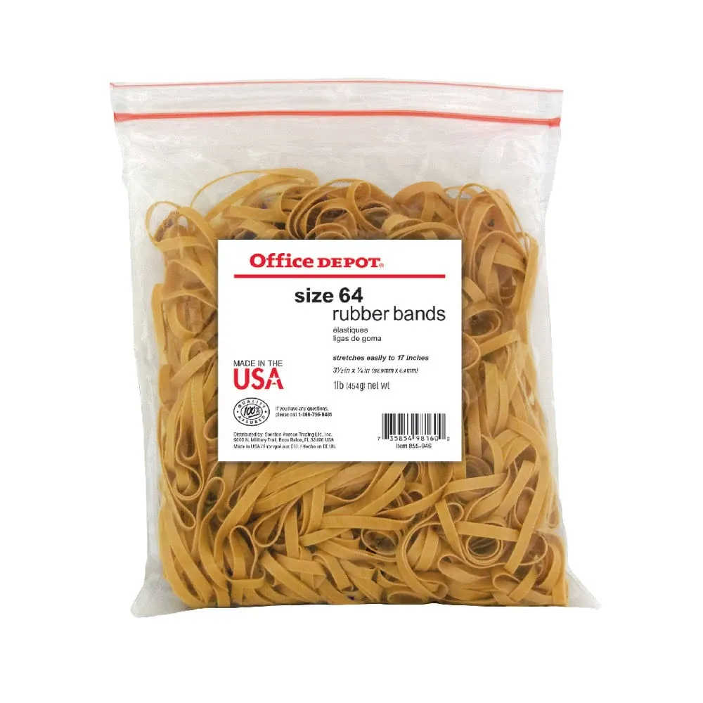 Office Depot Brand Rubber Bands, #64, 3 1/2" x 1/4", 1/4 lb. Bag