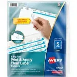 Avery Print and Apply Index Maker Clear Label Dividers 5 White Tabs Letter 5 Sets