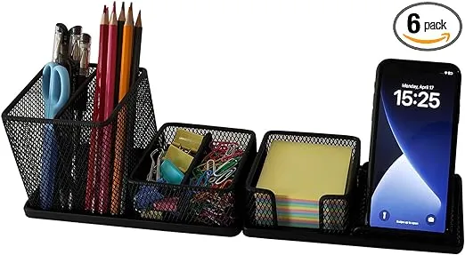 Desk Organizer with Pen Holder, Sticky Note Holder, Pencil Holder, Phone Holder, and Stationery Holder