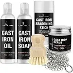 Culina Cast Iron Soap & stick & Conditioning Oil & Stainless Scrubber &Restoring Scrub & brush | All Natural Ingredients | Best for Cleaning, Non-stick Cooking & Restoring | for Cast Iron Cookware