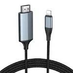 HDMI Cable for iPhone to TV, Lighting to HDMI Adapter Connector Compatible with iPhone14, 13, 12, 11 & YouTube TV Output with 1080P HD Display, Just Plug and Play (6.6FT, Grey)