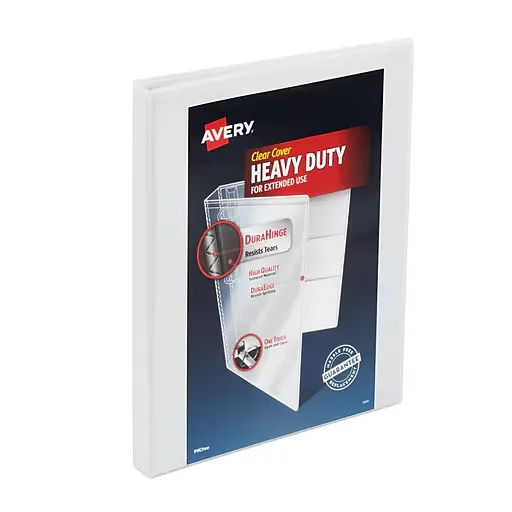 Avery Heavy Duty 1/2" 3-Ring View Binders, Slant Ring, White (79767) | Staples