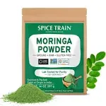 Spice Train, Organic Moringa Powder (397g/14oz) Non-GMO & Organic Oleifera Moringa Leaf | Perfect for Cooking, Smoothies, Lattes & Tea | Resealable