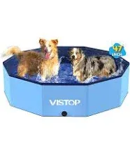 VISTOP Extra Large Foldable Dog Pool XXL, Hard Plastic Shell Portable Swimming Pool for Dogs Cats and Kids Pet Puppy Bathing Tub Collapsible Kiddie Pool (67inch.D x 11.8inch.H, Blue)