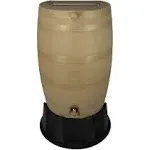 Polyethylene 50 Gallon Flat Back Rain Barrel with Stand, Oak