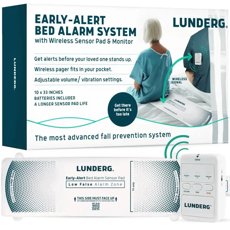 Lunderg Early Alert Bed Alarm Kit - 10 x 33 inch Sensor Pad and Pager