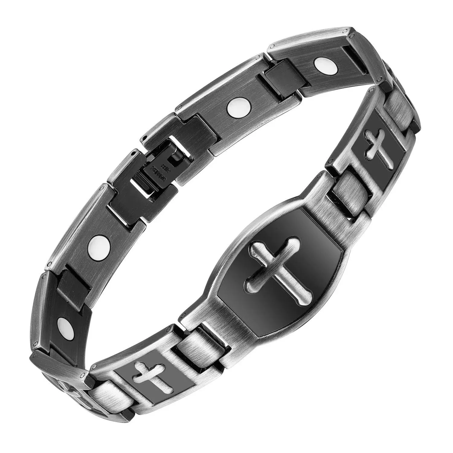 Jecanori Magnetic Bracelets for Men,Titanium Steel Bracelet for Men with Magnets,Adjustable Length with Sizing Tool,Magnetic Field Therapy(Grey)