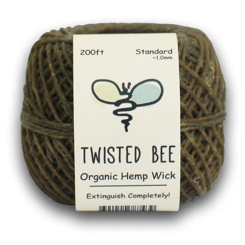 100% Organic Hemp Wick with Natural Beeswax Coating, Twisted Bee (200ft x Standard Size)