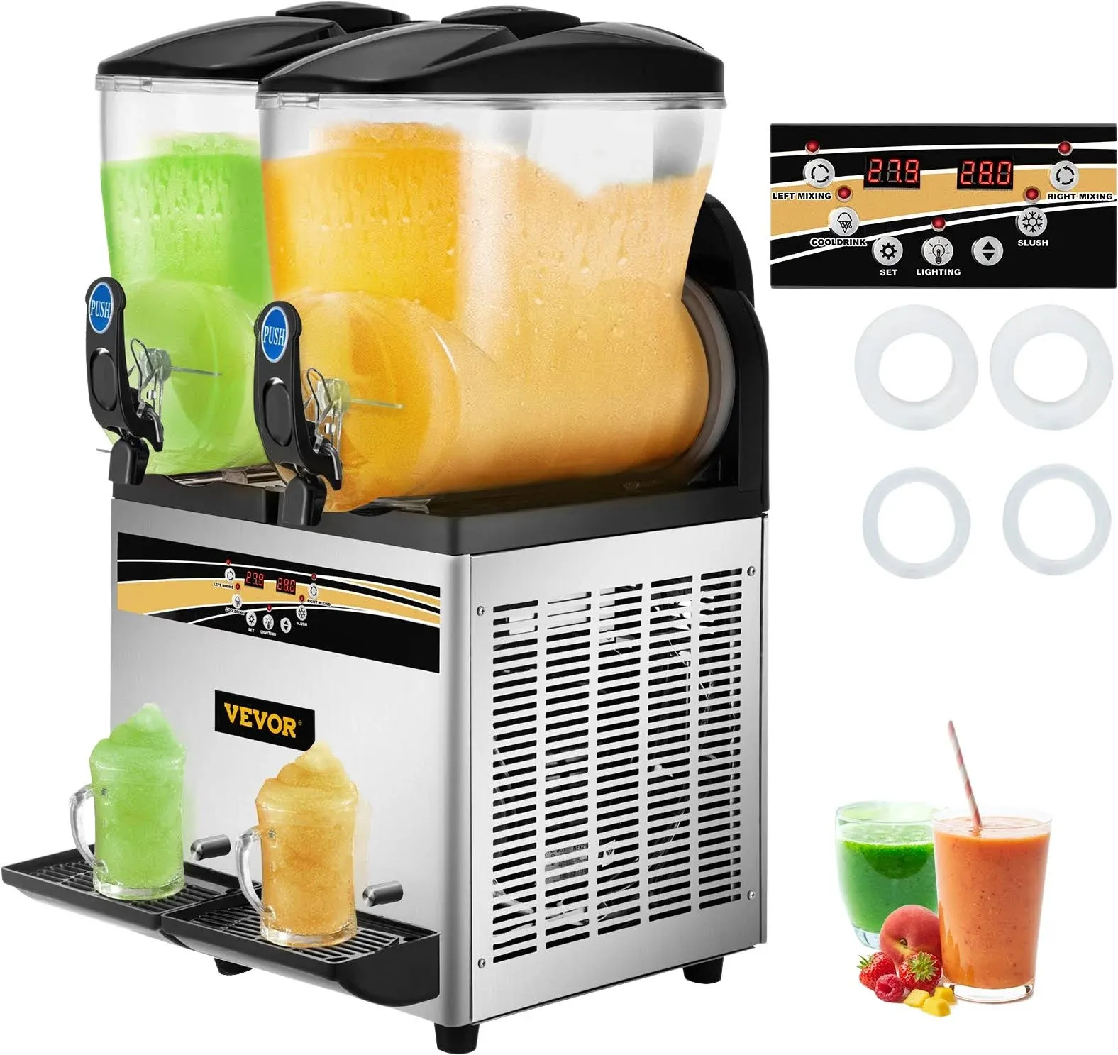 VEVOR Margarita Machine 15Lx2 Tank Commercial Slushy Machine Slushie Machine 1000W Commercial Margarita Maker Smoothie Frozen Drink Maker for