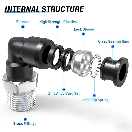 TAILONZ PNEUMATIC Male Elbow 10mm Tube OD x 1/4 Inch NPT Thread 90 Push to Connect Fittings PL10-N2 (Pack of 10)