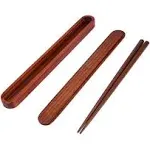 Portable Natural Wooden Chopsticks With Pull Type Chopsticks Box Case Reusable Hard One Pair Wooden Dinnerware With Two Colors for Outdoor Travel Ideal Gift 25CM/9INCH (Deep Color Wood Chocolate)