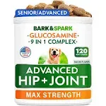 Bark&amp;Spark Senior Advanced Glucosamine Chondroitin for Dogs - Hip Joint Pain ...