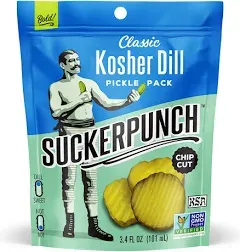 SuckerPunch Snappy Sweet Bread N’ Butter Dill Pickles Chip-Cut, Gluten Free, Kosher, Sugar Free, Low Calorie, Low Carb, on the Go, Non GMO, Keto Friendly, Vegan, 3.4 Oz Single Serve Pouch (12 Pack)