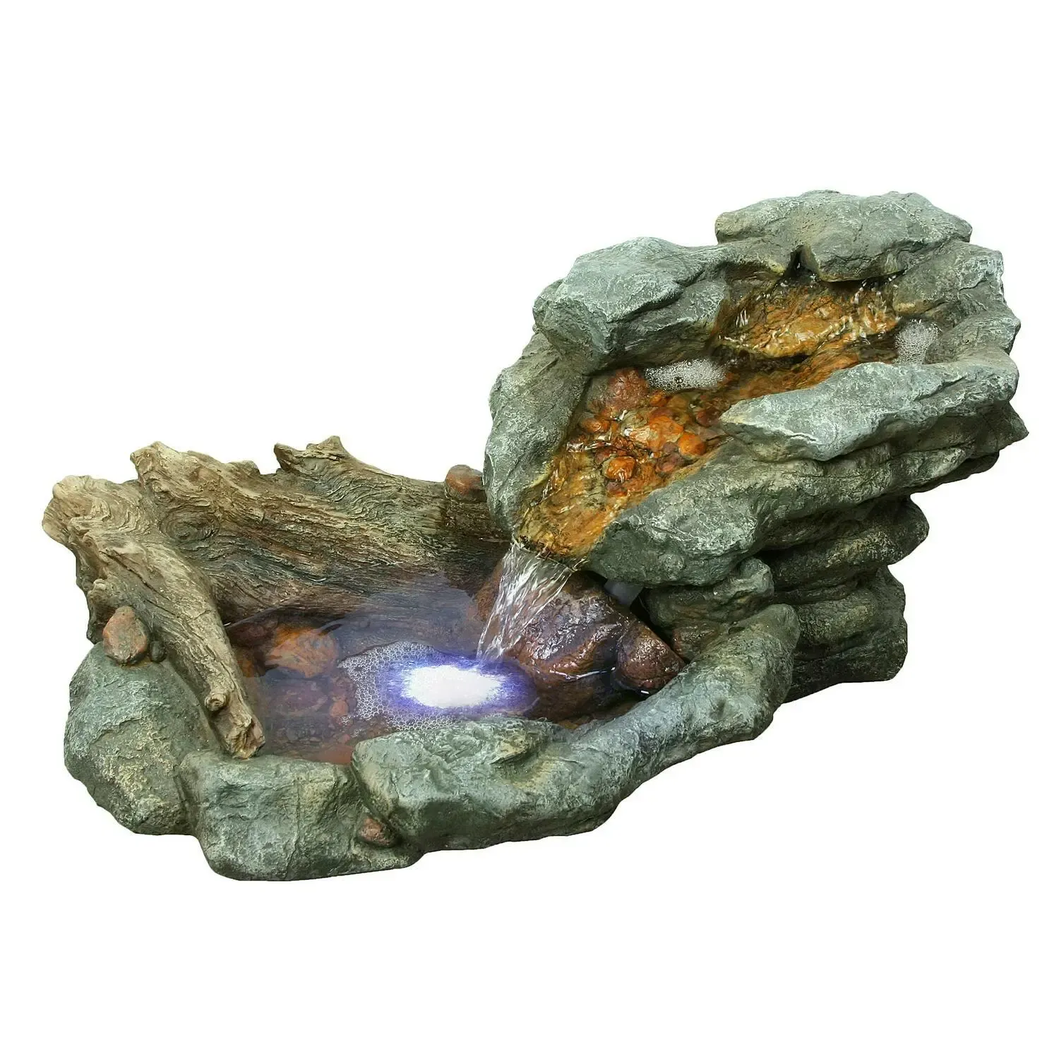 Tower Rock Outdoor Water Fountain Garden Natural Yard Decor With LED Lights