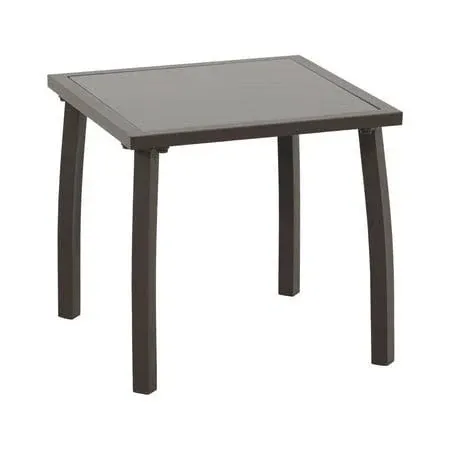 Outdoor Side Table, Patio Square End Table with Tempered Glass Top, Aluminum Frame, for Garden, Backyard, Balcony, Brown