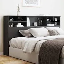 Queen/Full Size Headboard Only for Bedroom, Wood Bookcase Headboard with Charging Station & 2 LED Lights, Stylish Queen Headboard for Queen Size Bed, Noise-Free HeadBoard with Storage, White