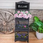 Sunnydaze Country Heart Ladder Plant Stand with Chalkboard - 41&#8221; H - Black