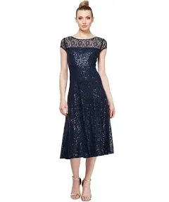 Womens SL Fashions Sequin Lace Midi Dress