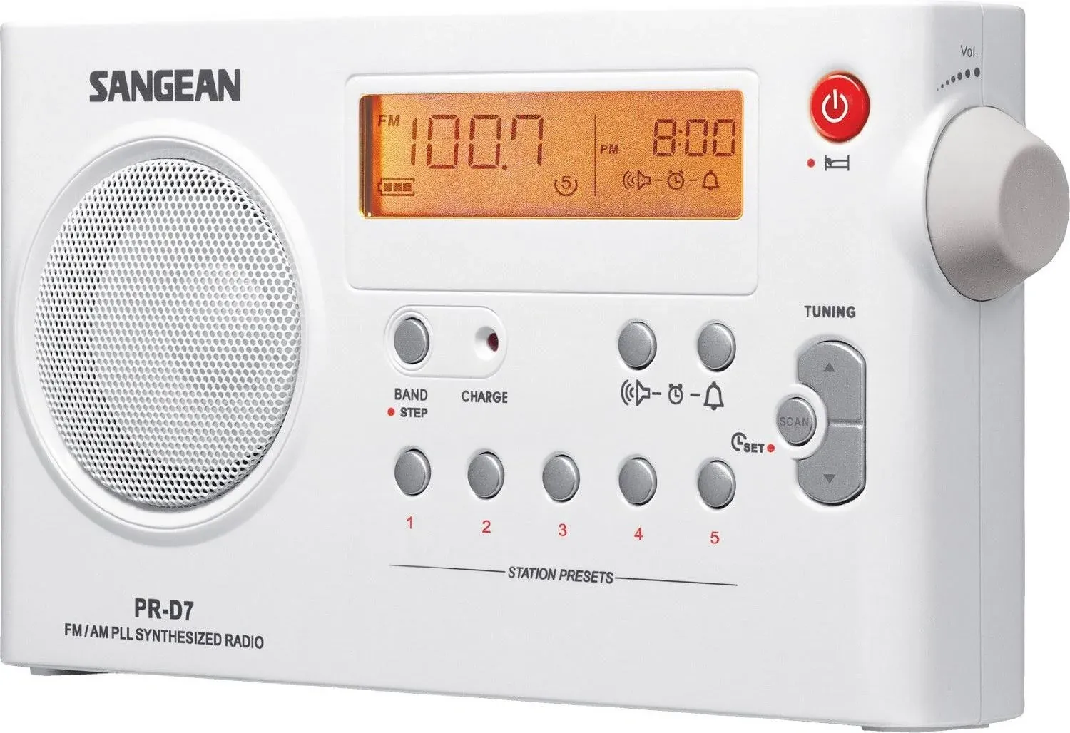 Sangean PR-D7 AM/FM Digital Rechargeable Portable Radio - White