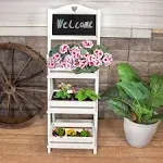 Sunnydaze Country Heart Ladder Plant Stand with Chalkboard 41" H White