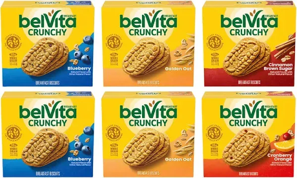 belVita Breakfast Biscuits Variety Pack, 4 Flavors, 30 Packs (6 Boxes)