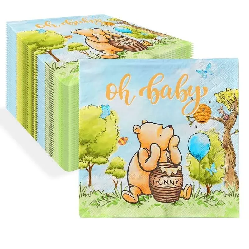 Bear Baby Shower Decorations 40 Pack Bear Baby Shower Napkins, Classic Bear We Can Bearly Wait Paper Napkins for Boy Girl Birthday Gender Reveal Baby Shower Party Decorations