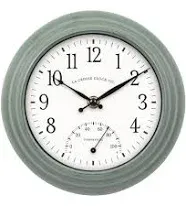 La Crosse 8-Inch Sage Green Indoor/Outdoor Quartz Wall Clock with Temperature