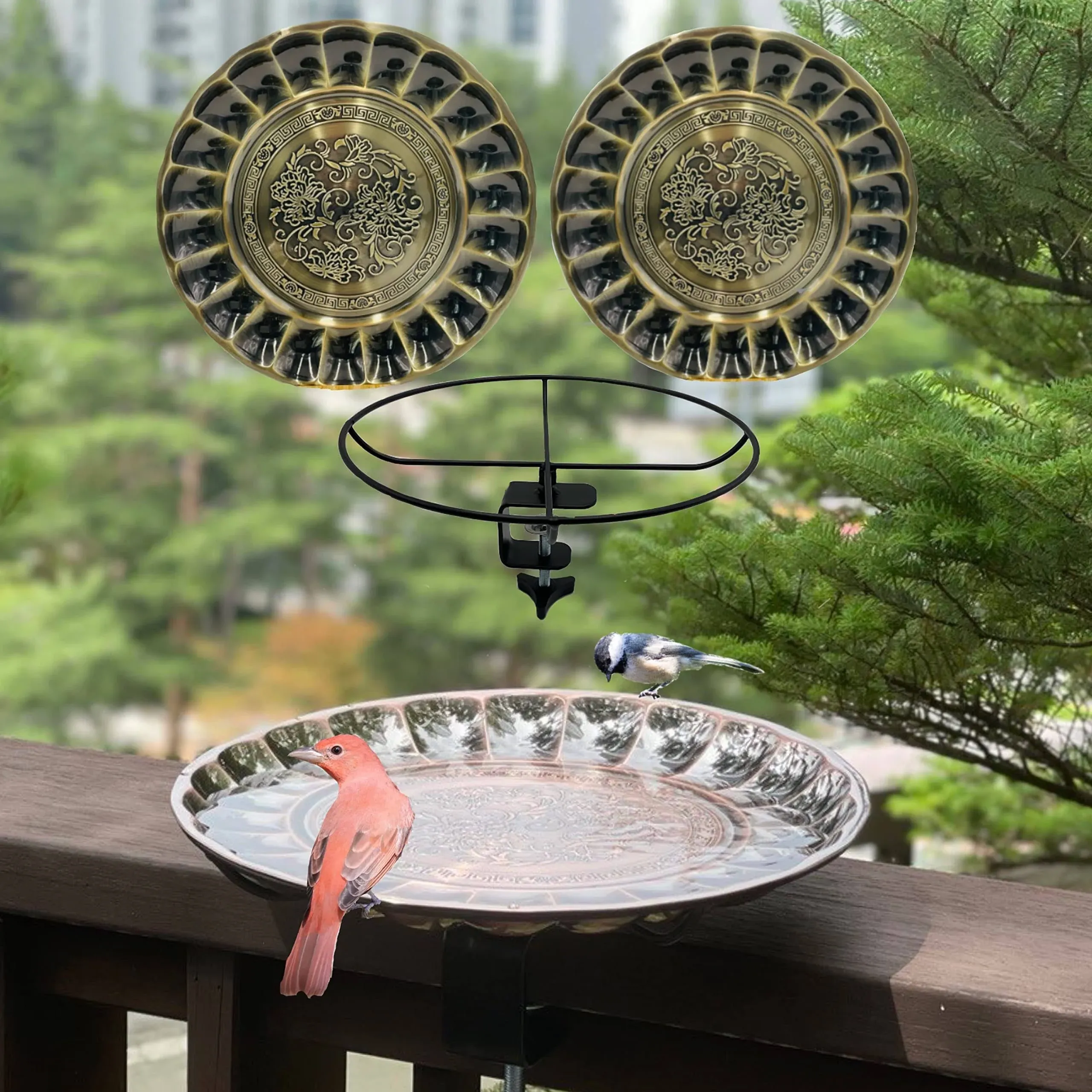 Deck Mounted Copper Bird Bath Bird Baths for outdoors with clamp Balcony bird...