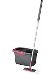 Rubbermaid Microfiber Flat Spin Mop Floor Cleaning System with Wringer Bucket, Red, Flat Floor Mop for Hardwood/Laminate/Vinyl/Tile/Stone Floors