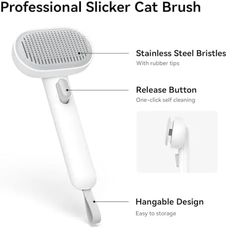 Aumuca Cat Brush with Release Button, Cat Brushes for Indoor Cats Shedding, Cat Brush for Long or Short Haired Cats, Cat Grooming Brush Cat Comb for