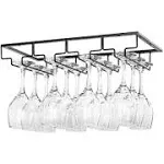 FOMANSH Wine Glass Rack Under Cabinet - Stemware Holder Metal Wine Glass Organizer Glasses Storage Hanger for Bar Kitchen Black 4 Rows