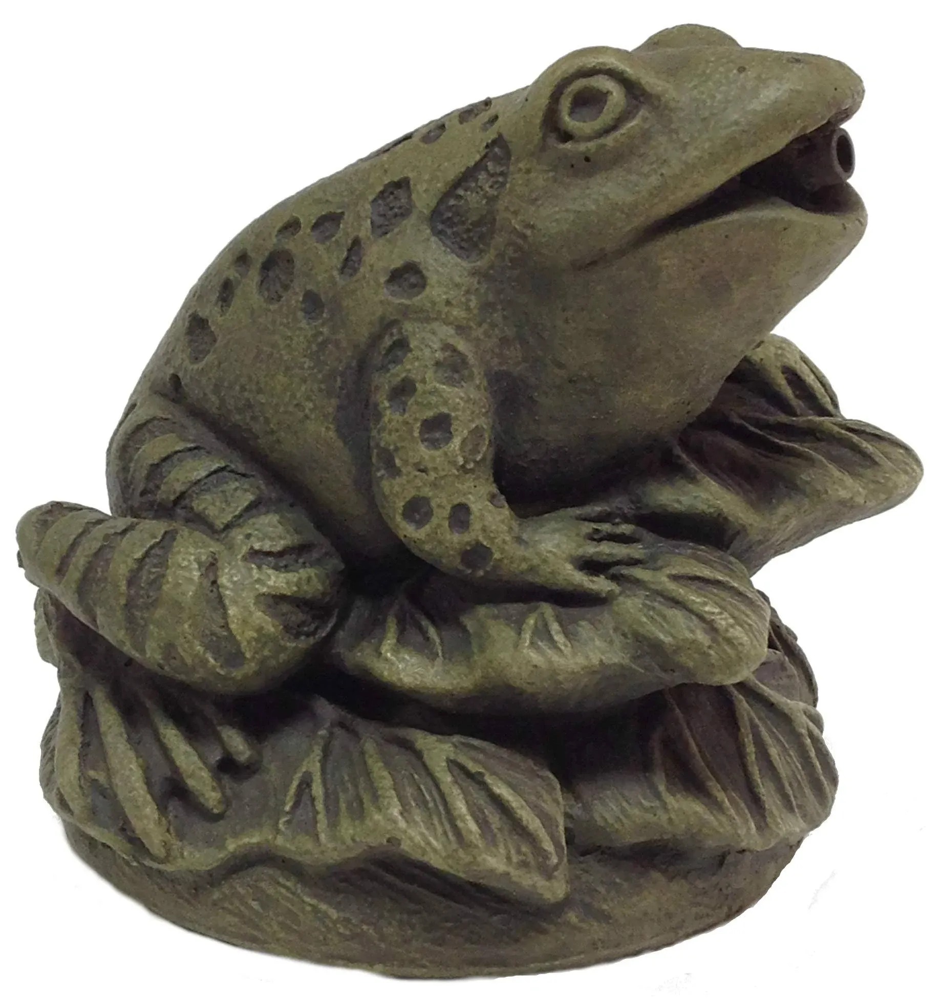 Massarelli's Frog On Leaves Plumbed Spitter - Solid Cast Stone Lifelike Statue, Great Pond and Garden Gift Idea, Durable and Fun Sculpture Art