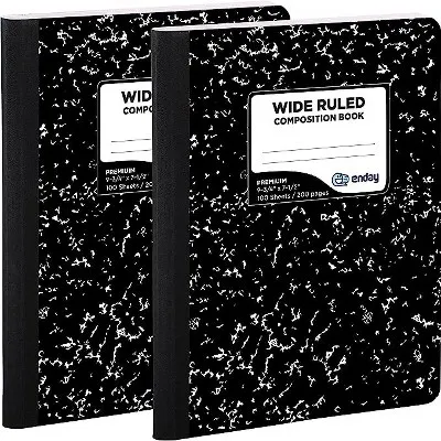 Enday Black Marble Composition Notebook, Wide Ruled, 100 Sheets - Packs