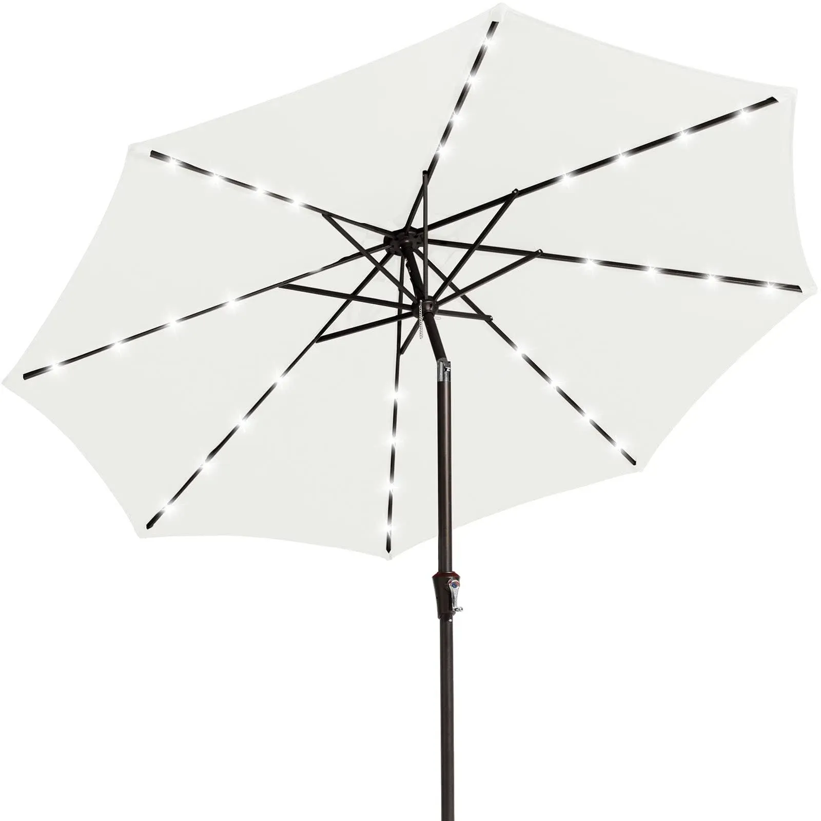 JEAREY Upgrade 9ft LED Lighted Patio Umbrella, Solar Outdoor Umbrella, Tilt Table Umbrella for Pool, Deck & Yard(Off White)