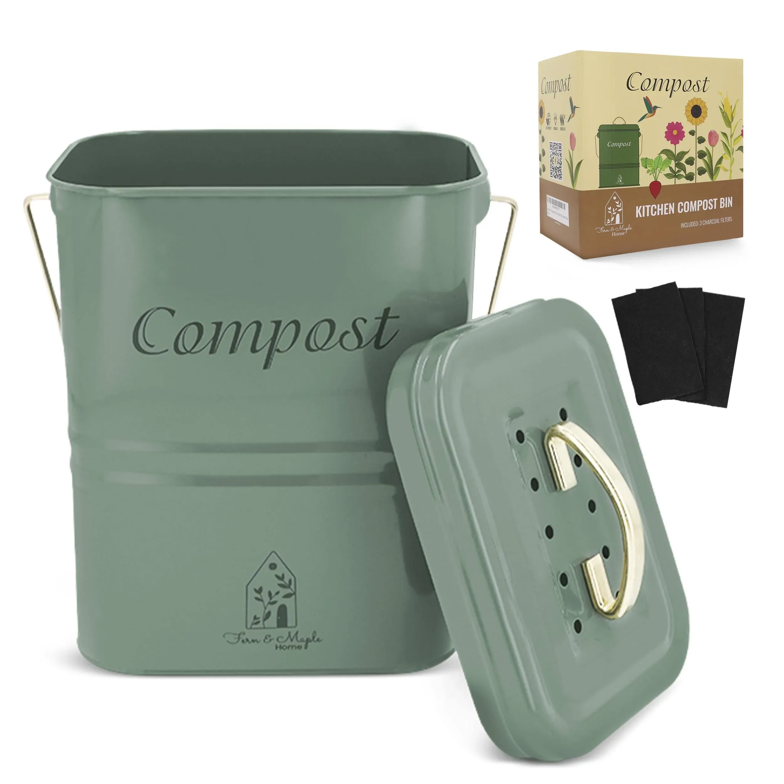 Compost Bin Kitchen Counter - 1 Gal Kitchen Compost Bin Countertop - Countert...