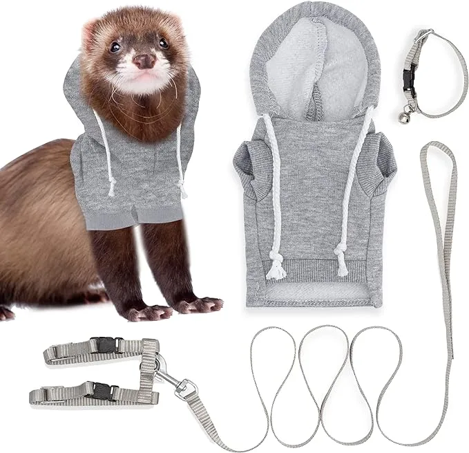 Ferret Sweater, Leash and Collar Set - Ferret Costume - Ferret Accessories - Small Ferret Clothes - Clothes for Ferrets - Ferret Stuff - Hoodies for