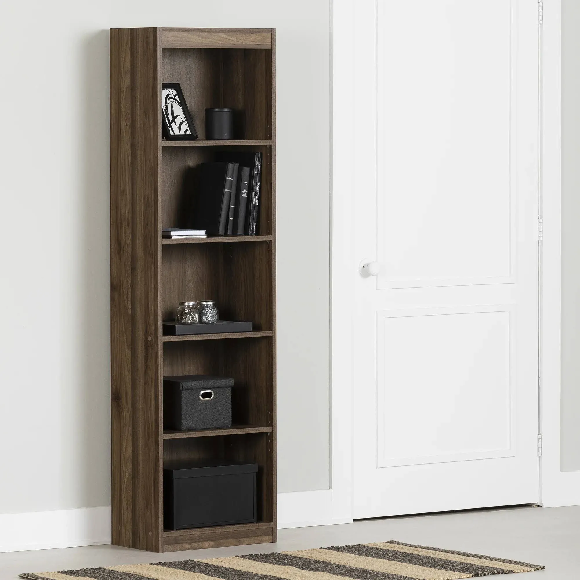 South Shore Furniture Axess 5-Shelf Narrow Bookcase, Natural Walnut