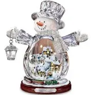 Thomas Kinkade Animated -Lights White Christmas Crystal Snowman Bradford NIB