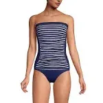 Lands' End Women's Long Torso Bandeau Tankini Swimsuit Top - 12 - Deep Sea/Media Stripe