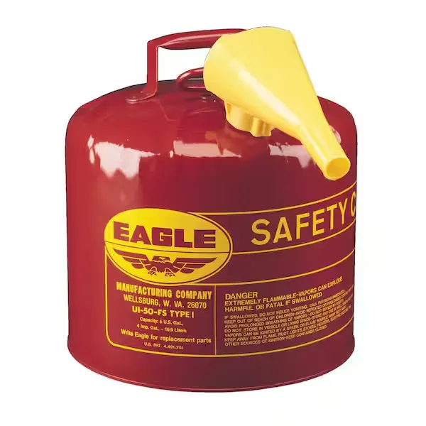 Eagle Mfg Type l Safety Cans, Gas, 5 gal, Red, Funnel