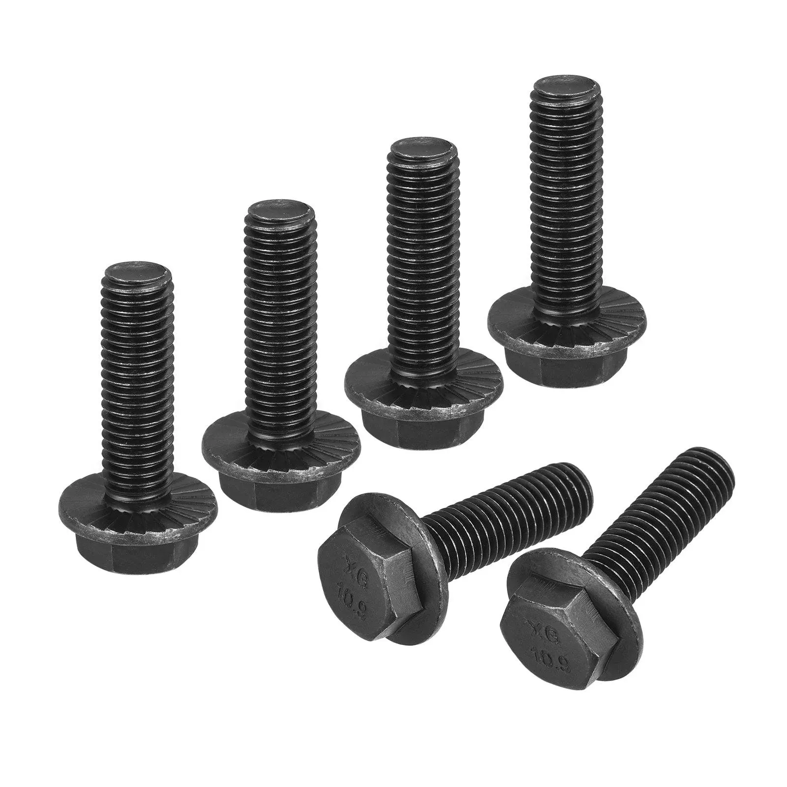 6pcs M12x40mm Hex Serrated Flange Bolts 10.9 Grade Carbon Steel Screws